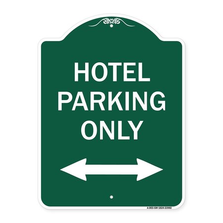 SIGNMISSION Hotel Parking W/ Bidirectional Arrow, Green & White Aluminum Sign, 18" x 24", GW-1824-23902 A-DES-GW-1824-23902